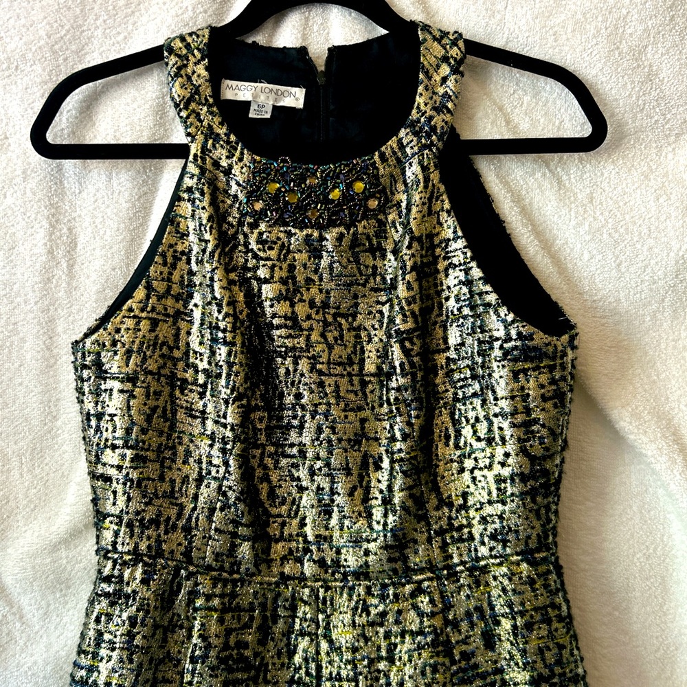 Maggy London Gold and Black Textured Dress